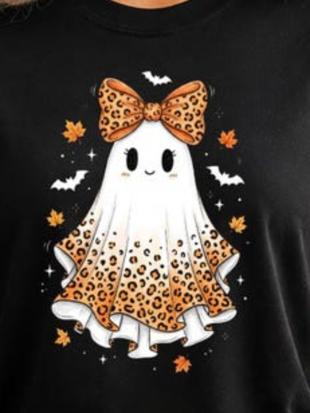 Cute Leopard Ghost Halloween Shirt, Coquette Bow Ghost Tee - Picture 2 of 4